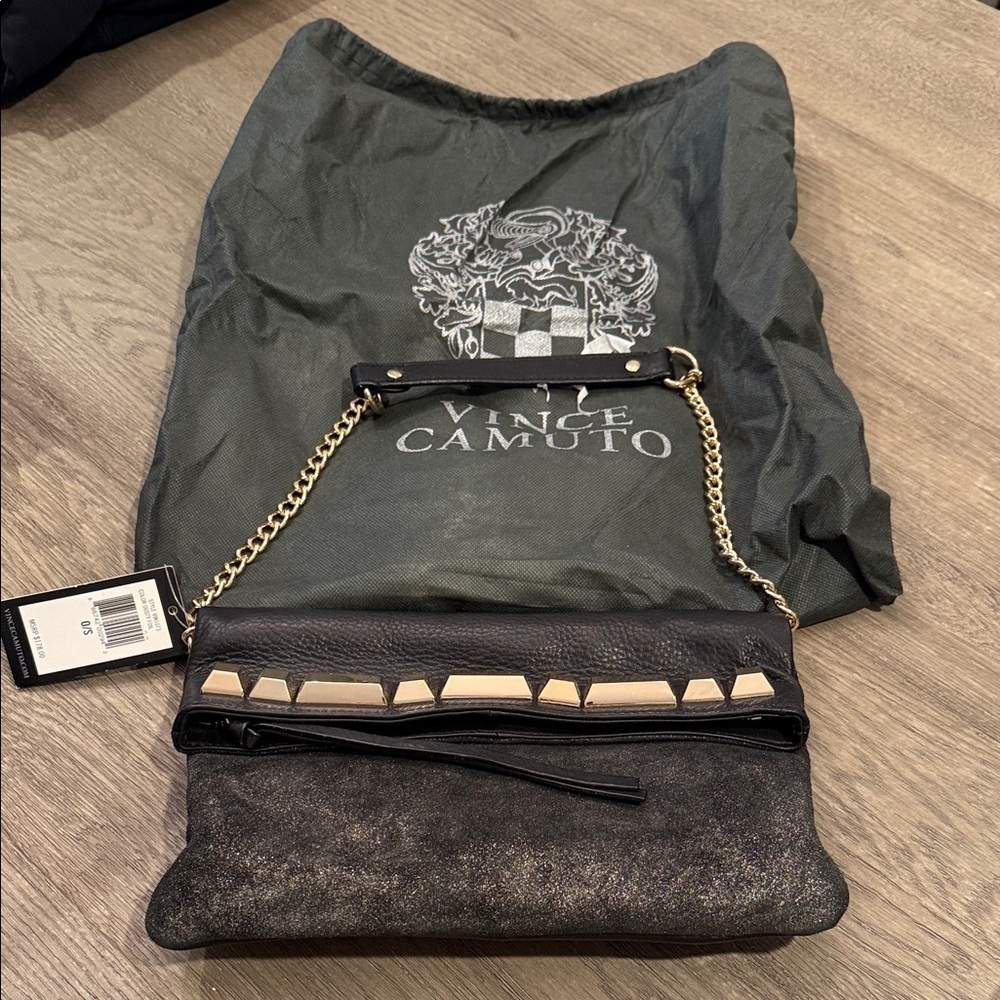Vince Camuto Black Clutch with Gold Chain